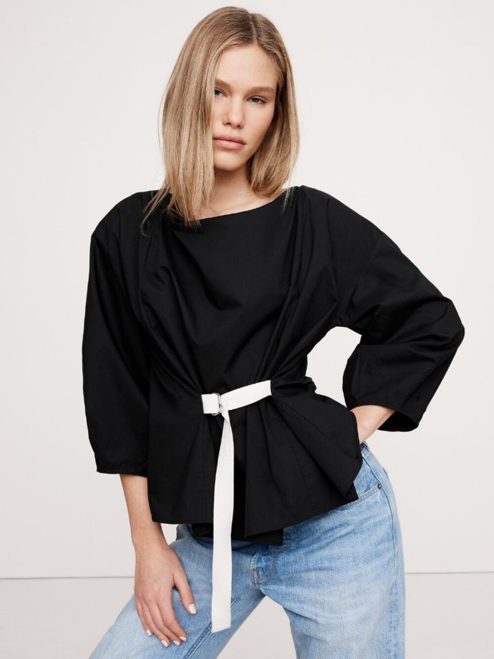 Banana Republic M Medium Reversible Cotton Poplin Cowl-Neck Tie-Waist Top NWT!